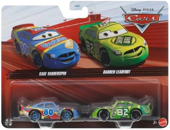 Mattel Cars Sage Vanderspin and Darren Leadfoot, 1:55 Scale Diecast Vehicle 2-Pack