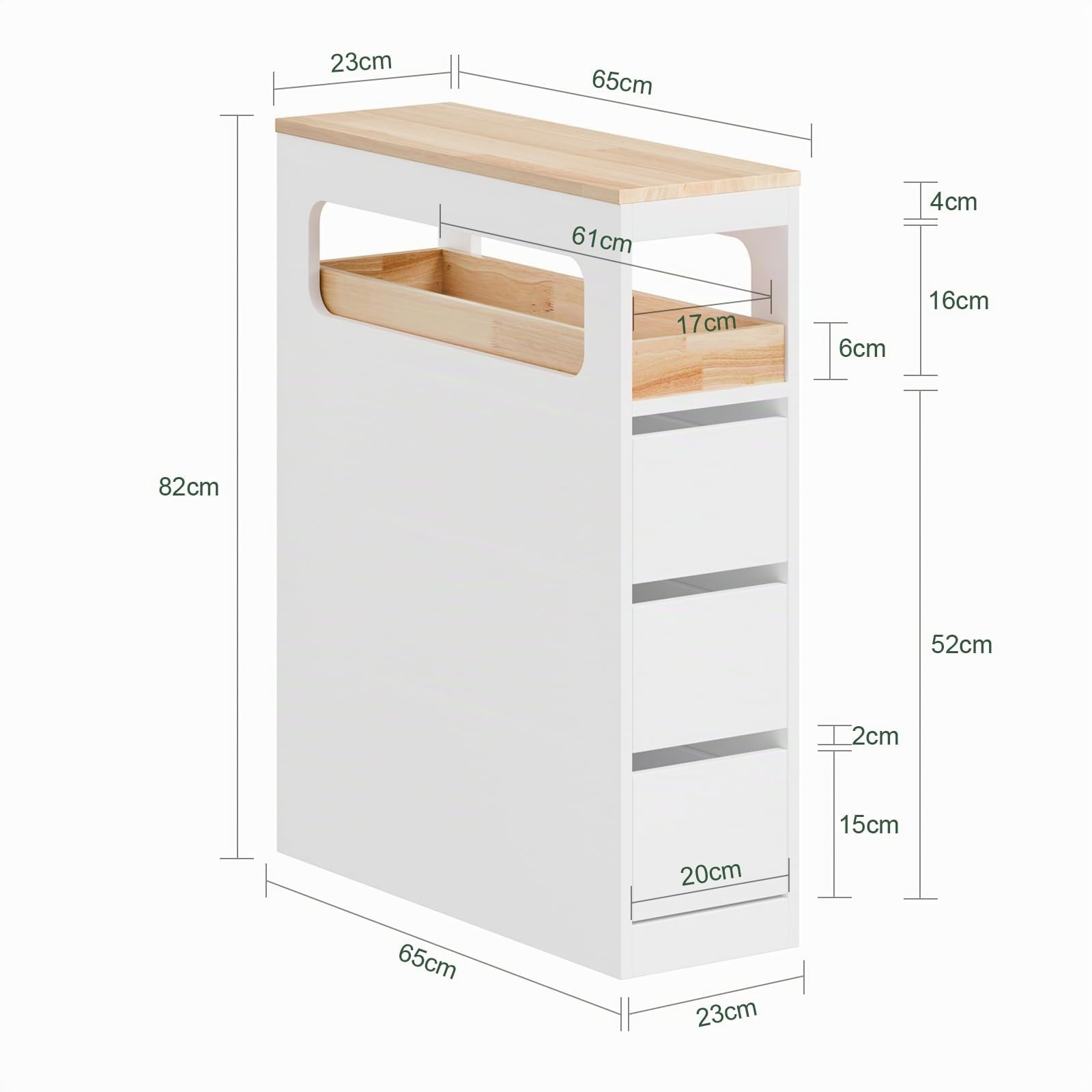 SoBuy Carrello Cucina Mobiletto Salvaspazio con Ruote 65x23x82cm | con Piano Di Lavoro, Cassetto E Ripiani Aperti, Carrello Portaoggetti Per Cucina, Bianco, BZR54-II-Wc