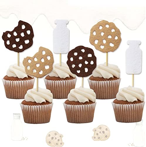 Milk and Cookies Birthday Cupcake Toppers Cookie and Monster Happy Birthday Cake Topper Baby Shower for Kids(24Pcs)