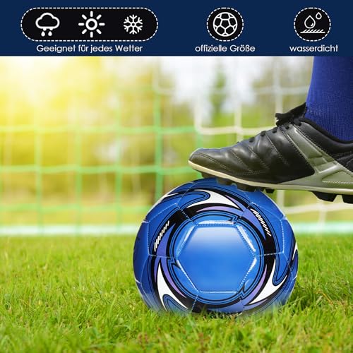 KWJEIULSOQ Fußball Grösse 5 Blau, Fussball Kinder Unisex, Verdickter explosionsgeschützter Fussbälle, Fussbälle GrößE Offizieller 5, Outdoor-Indoor Fußbälle für den Amateur- und Profibereich