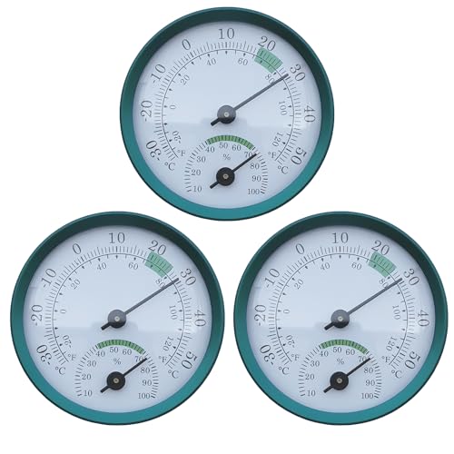 PRITOK Analog Thermometer Hygrometer 2in1: 3 Stück Mini Thermo-Hygrometer mit farbigen Komfortzonen, Luftfeuchtigkeitsmesser Innen für Baby Zuhause...