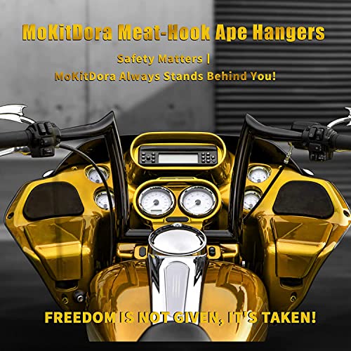 Mokitdora Sportster Dyna Softail 10” Rise Ape Hangers 1.25” Fat 1" Clamp Handlebar Meathook Bars For Harley Xl 883/1200,1994-Up Road King & 1998-2013 Road Glide, Gloss Black #TOP1