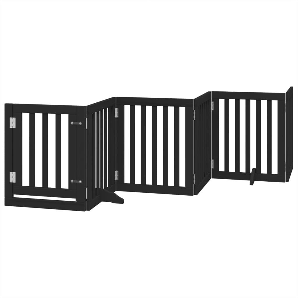 Homgoday Barrera de Seguridad para Perros Barrera,Barrera de Seguridad para Perros Mascotas,para Escaleras y Puertas Puerta para Perros Plegable 9 Paneles Madera álamo Negra 450 cm