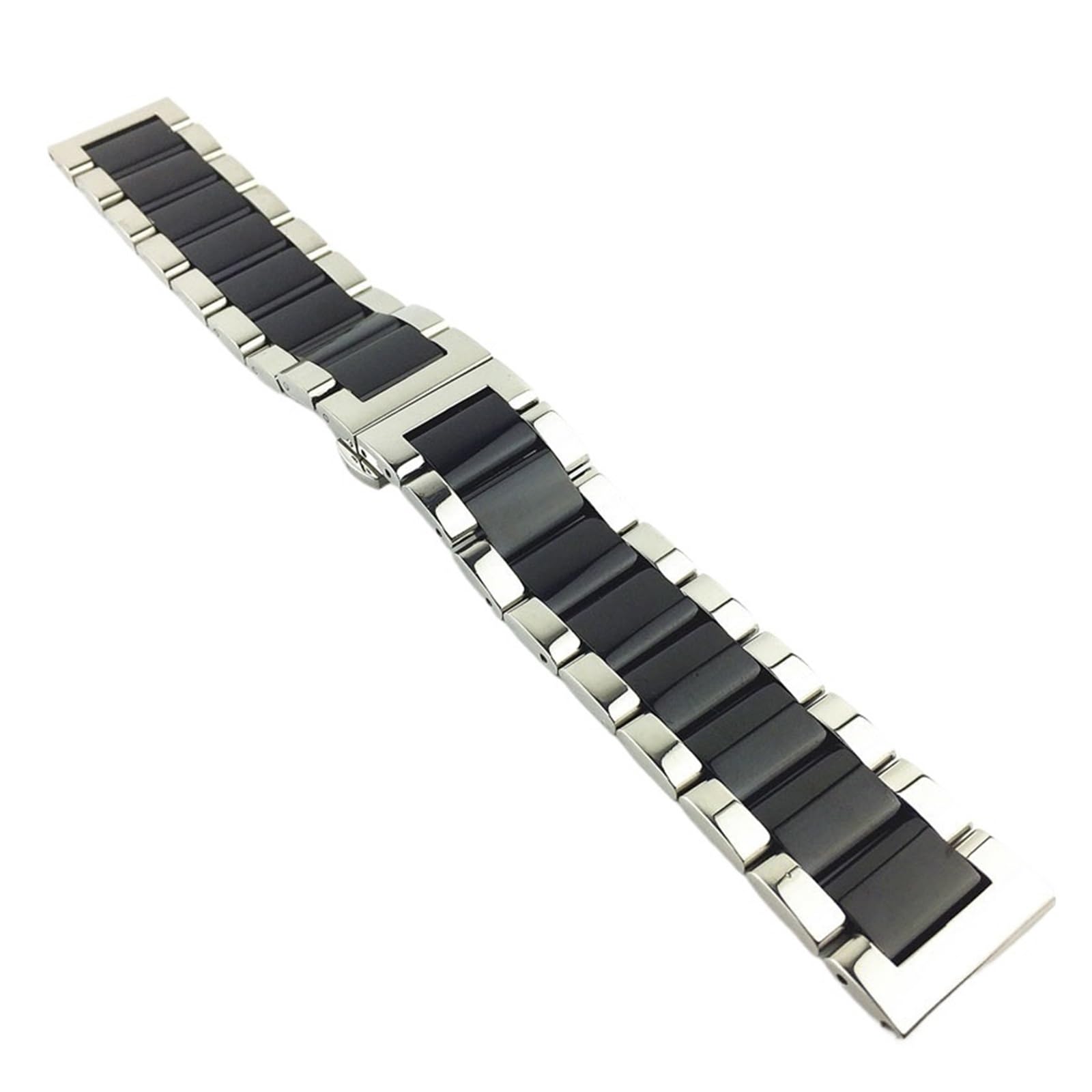 HuanJ Bracelet De Montre De Rechange En Acier Inoxydable Brillant Mat Bicolore Avec Boucle Papillon 16 18 20 21 22 23 24 26 Mm