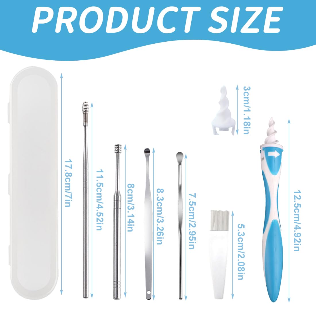 4 pcs Pulisci Orecchie Kit,e Pulisci Orecchie Spirale,Ear Wax Removal,Strumenti per Pulizia dell’Orecchio in Acciaio Inox
