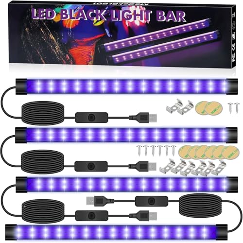 Wisada 10W UV LED Schwarzlicht Röhre, 4 Stück USB 30cm UV Schwarzlichtlampe, LED UV Schwarzlicht Lampe Bar Lichteffekt mit Schalter für Disco, Glow-Partys, Halloween Deko