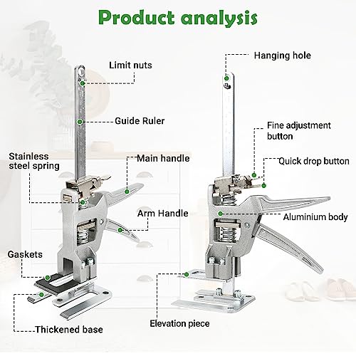 Arbeitssparender Arm, 2 Stück Arm Handwerkzeugheber mit Skala, Bis Zu 400KG Fliesenheber Hebewerkzeug, Multifunktional, Höhenverstellung, Hebevorrichtung für Türen, Möbel, Schrank, Board-Heber