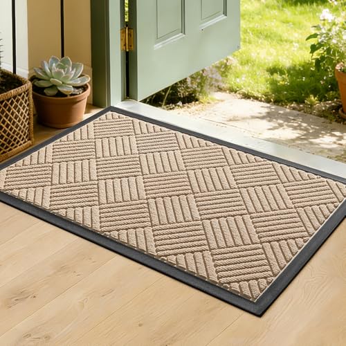 WELDUN Front Door Mat, Heavy Duty Non-Slip Doormat 29.5"x17", Beige | Dirt Trapper Absorbent Low Profile Welcome Mat, Indoor/Outdoor Entryway, Stain & Fade Resistant, Rubber Backing, Easy Clean