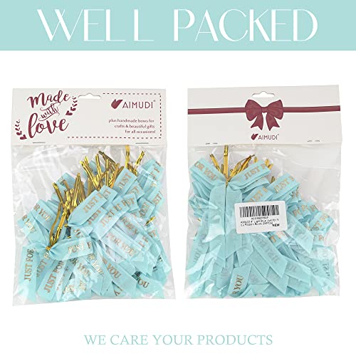 Aimudi Small Light Blue Bows For Crafts 4" Pre Tied Gold Foil Just For You Bows Premade Twist Tie Bows For Treat Bags Cake Pop Bows Mini Bows For Gift Wrapping Wedding Party Favor - 24 Counts #TOP6