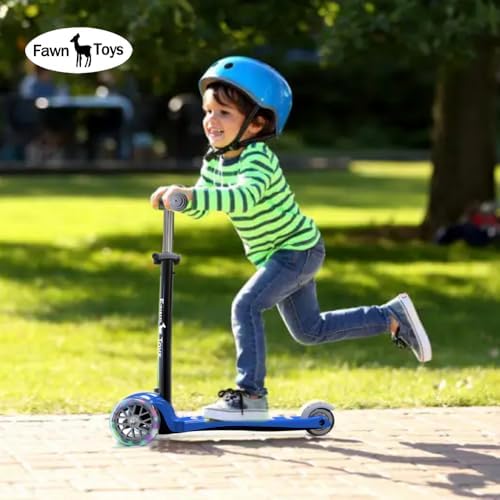 Fawn Toys 3-Wheel Junior Kick Scooter LED Flashing Wheels/Lean to Turn/Indoor/Outdoor Three Adjustable Heights Quiet PU Wheels Extra Wide Deck Best Gift for Kids, Boys Girls 2-8 Yrs(Blue) — view 8
