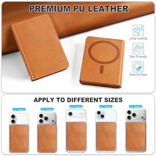 Cartera Magnética TUCCH para iPhone 17 16 con Tarjetero Anti-RFID de Piel Sintética Marrón 6