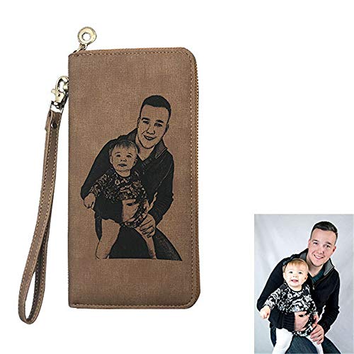 Personalized Photo Wallet Women Leather Wallet Clutch Wallet with Wristlet handba package best gift for women Christmas gifts(Light Brown Single Side)4