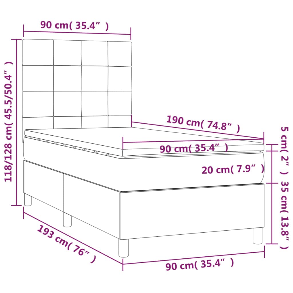 Cama con somier rosa de 90 x 190 cm con LED y colchón, funda de terciopelo de lujo, cabecero regulable en altura, ahorra espacio, cama individual para jóvenes y dormitorios de invitados