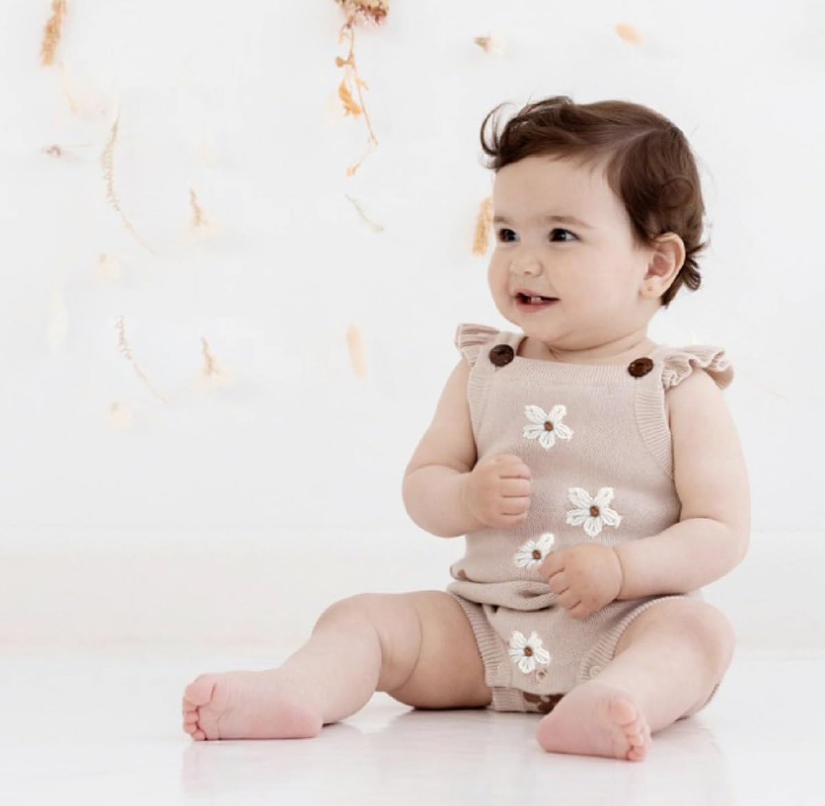 Infant Baby Girl Summer Sleeveless Strap Bubble Romper One Piece Newborn Knitted Floral Bodysuit Outfit - Image 2