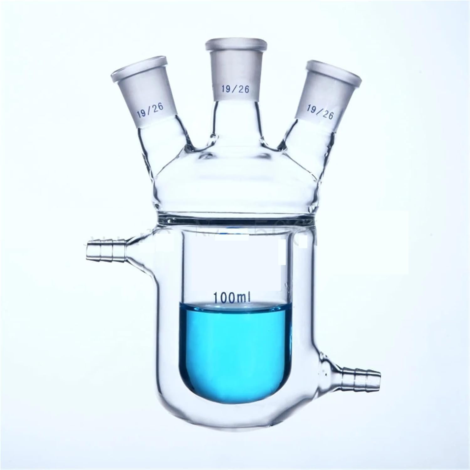 Botellas de vidrio científico, Matraz de vidrio borosilicato, fondo redondo, tres bocas, botella reacción con camisa, matraz doble capa for laboratorio(150mL19x19x19)
