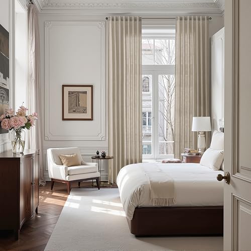 Image of Cobblestone Linen Curtains 132 Inch Length for Living Room Light Filtering Semi Sheer Curtain Back Tab Modern Farmhouse Decor Elegant Drapes Floor to Ceiling High Window for Bedroom 52x132, 2 Panels