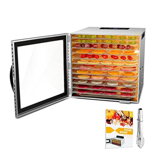 Food Dehydrator, 10 Layers Commercial Stainless Steel Fruit Dehydrator, 1000W Professional Adjustable Temperature Control and 0~24 Hours Digital Timer Food Dryer Household with Glass Window and Recipe