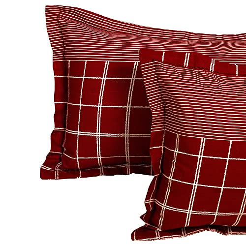 Image of bedsheet for Double Bed, 152TC, 100% Cotton | Double Size Bedsheet with 2 Pillow Covers, Maroon & White, Stripes (Bedsheet : 225 X 250cm & Pillow : 46 X 69cm) Perfect for Festive Gifting