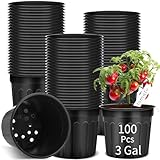 Ziliny 100 Pcs 3 Gallon Plant Nursery Pots Bulk Plastic Planter Flexible Flower Seedlings Pot with Drainage Hole Thickened Seed Starting Container for Flower Succulents Cuttings Transplanting
