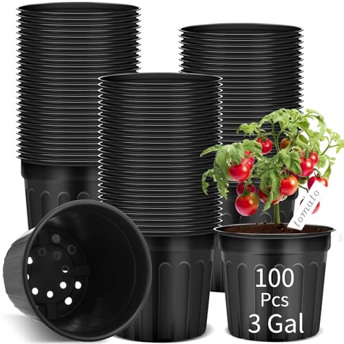 Ziliny 100 Pcs 3 Gallon Plant Nursery Pots Bulk Plastic Planter Flexible Flower Seedlings Pot with Drainage Hole Thickened Seed Starting Container for Flower Succulents Cuttings Transplanting