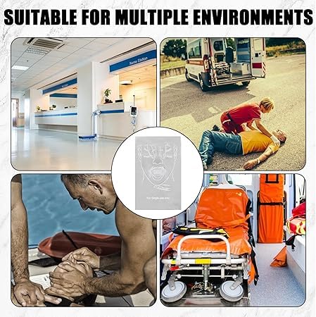 50 pezzi di protezione del viso: CPR / respiratore per protezione personale, protezione del viso per primo soccorso e emergenze, sacchetto in pellicola in PVC per rianimazione, protezione per la