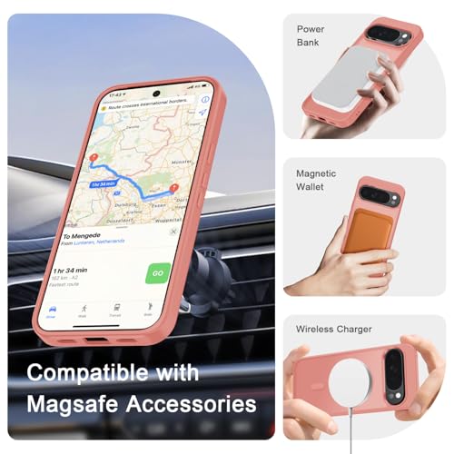Image of for Google Pixel 10 /10 Pro Case, Matte Magnetic Phone Cover [with 1 Screen Protector] [Support for MagSafe] [Shockproof Military Grade Protection] Translucent Frosted Back, Pink
