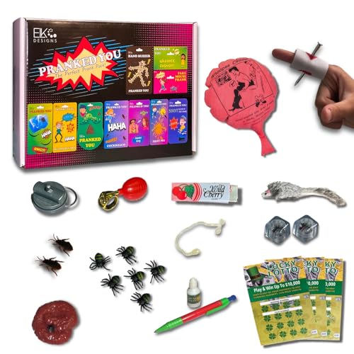 ELK DESIGNS Prank Kit - Funny Pranks for Kids - April Fools Gags & Practical Jokes - Hand Buzzer,...