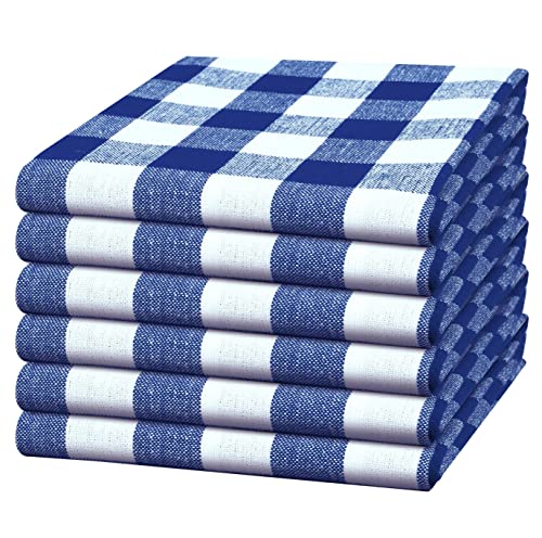 Linen Hub 100% Cotton Kitchen Dish Towels 16X26 Set Of 6, Absorbent Durable Washable Tea Towels, Restaurant Cleaning Towels, Buffalo Plaid Check Kitchen Towels With Hanging Loop, Blue White #TOP5