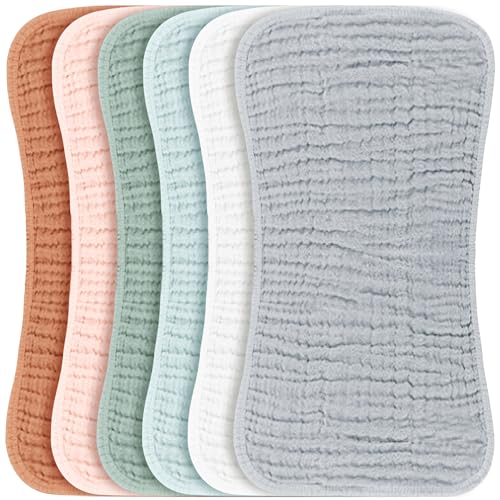 Image of Konssy Muslin Baby Burp Cloths Sets for Unisex- 6 Pack Large 100% Cotton Burping Clothes for Newborn, Baby Girls and Boys