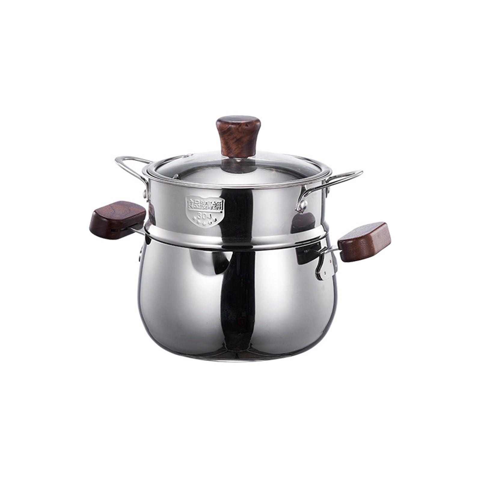 Piceioep Premium 304 Stainless Steel Double Layer Steamer Pots with Wood Handle Suitable for Efficient and Even Cooking Quick Steamer