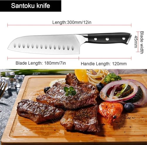 7 inch Santoku knife, Kitchen knife Ultra Sharp Knives Japanese Chef knife, German Stainless Steel knife Chef for Cutting Chopping Knives for Meat Vegetable Fruits, with Ergonomic Handle, Gift Box - Image 6
