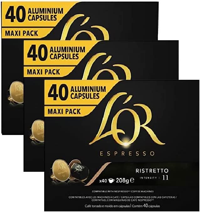 L'Or Espresso Coffee Ristretto Intensity 11 - Nespresso* Compatible Aluminium Coffee Capsules - 3 Packs of 40 Capsules (120 Drinks)