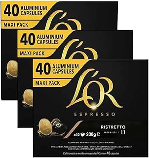 Coffee Ristretto Intensity 11 - Nespresso* Compatible Aluminium Coffee Capsules - 3 Packs of 40 Capsules (120 Drinks)