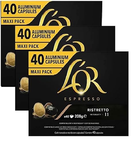 L'Or Espresso Coffee Ristretto Intensity 11 - Nespresso* Compatible Aluminium Coffee Capsules - 3 Packs of 40 Capsules (120 Drinks)