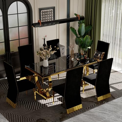 Anewsun 7 Pieces Black and Gold Dining Table Set, Kitchen
