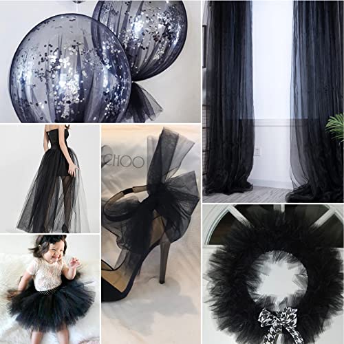 Image of IONTACH Black Tulle Fabric Rolls 54 Inch by 20 Yards Fabric Tulle Bolt for Wedding Halloween Decorations DIY Black Tutu Baby Shower Table Skirt Birthday Party Craft Supplies