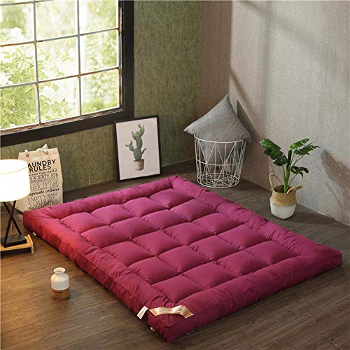 WJXBoos Espesar Colchón De Futón De Piso, Terciopelo De La Pluma Cubre Colchón Portátil Suelo De Tatami Suave Dormitorio Colchoneta De Dormir Casas De Huéspedes-Rojo 150x200cm(59x79inch)