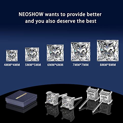 18K White Gold Plated Sterling Silver Princess Cut Cubic Zirconia Stud Earrings Square Simulated Diamond Cz Stud Earrings For Women Men Hypoallergenic (4Mm, White Gold) #TOP6