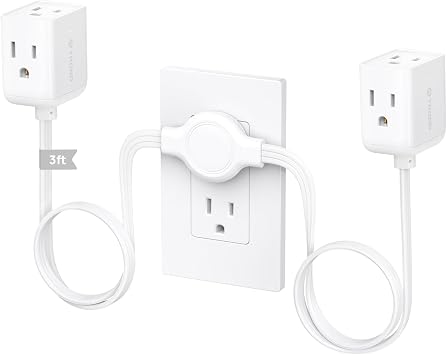 TROND Split Extension Cord with Flat Wall Plug, Twin 3ft Each Side, White