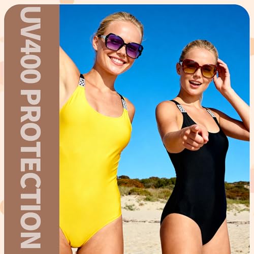 Image of Women Oversized Sunglasses UV400 Protection Lens Sun Glasses | Lightweight Shiny Frame, Classic Trendy Design, Multiple Color Options for Walking, Driving, Shopping, Taking Photos