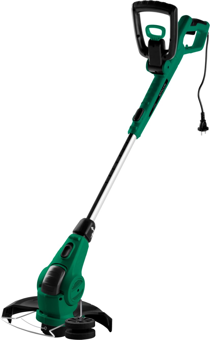 STALCO Elektryczna podkaszarka do trawy LTS30 600 W, szerokość cięcia 30 cm, obrotowa głowica trymera o 90°, koło prowadzące, teleskopowy uchwyt, regulowany uchwyt, podkaszarka do nici 1,6 mm