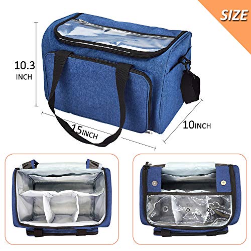 Jolitac Knitting Bag Yarn Storage High Capacity Organizer Tote, with Cover and Roomy Inner Divider for Projects Crochet Hooks, Knitting Needles Bags (Blue)