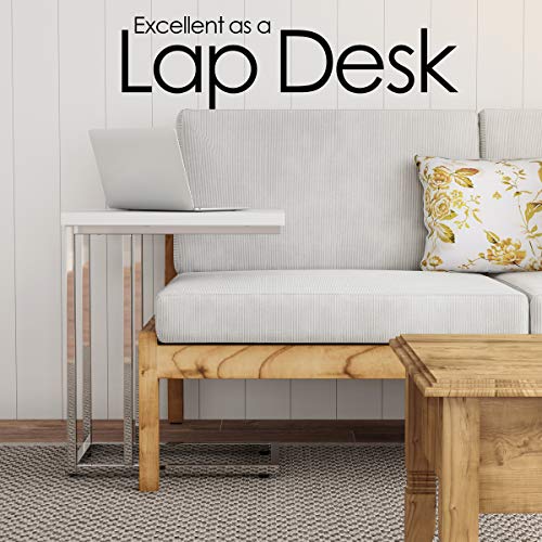 Lavish Home Sofa Side C-Shaped End Table – Modern Contemporary Laptop Tray Or Compact Bedside Nightstand – Space Saving Furniture, 19.75 X 11.75 X 23.75 In, White #TOP4