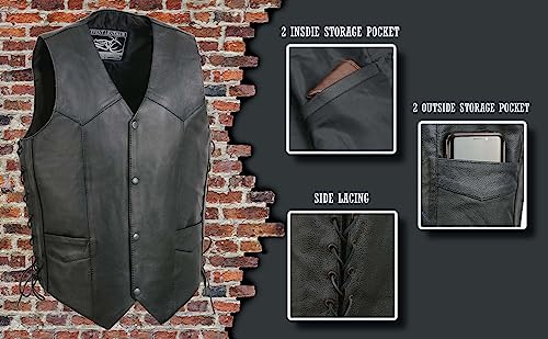 EL1315 Men's Club Style Black Leather Motorcycle Riders Vest w/Side Lace - Riding Club2