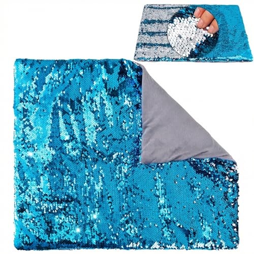 Hugsmiling Weighted Lap Pad – 5lbs Sensory Lap pad with Easy to Maneuver Sequins – Ideal for Kids Sensory Play (Blue and Silver)