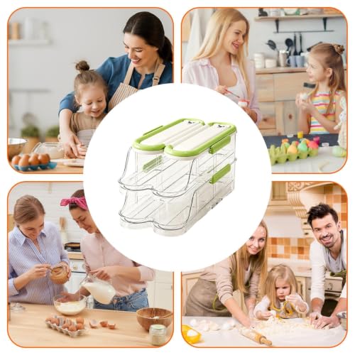 Bandeja de huevos de 2 niveles y dispensador automático transparente para cocina 4