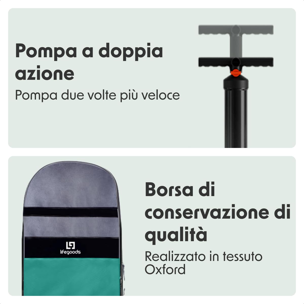 LifeGoods SUP Gonfiabile Adulti con Sedile - Stand Up Paddle - SUP Mare - Tavola Paddle Board Completa - Pagaia Regolabile - Pompa Inclusa - Max. 150KG - 320x81x15cm