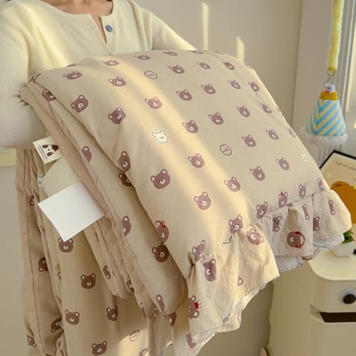 HOLY HOME 1 Piece Ruffled Lightweigt Comforter for Summer 80x90In Cool Quilt (Bear)