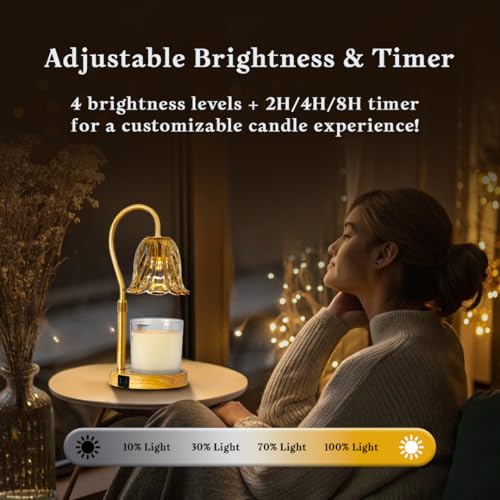 Image of Candle Warmer Lamp with 24H Timer, Dimmable, Electric Wax Warmer with 2 Bulbs, Dual Charging Port, Home Decor for Jar Candles, House Warming, Gifts, Home Decor (Vintage Glass)