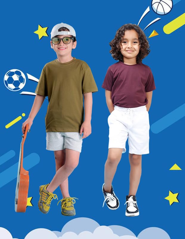 Image of Nusyl Solid & Printed Cotton Blend Shorts for Boys | Comfortable Casual Shorts | Soft Breathable Fabric with Elastic Waistband | Relaxed Fit | 2-16 Years | Multiple Colors